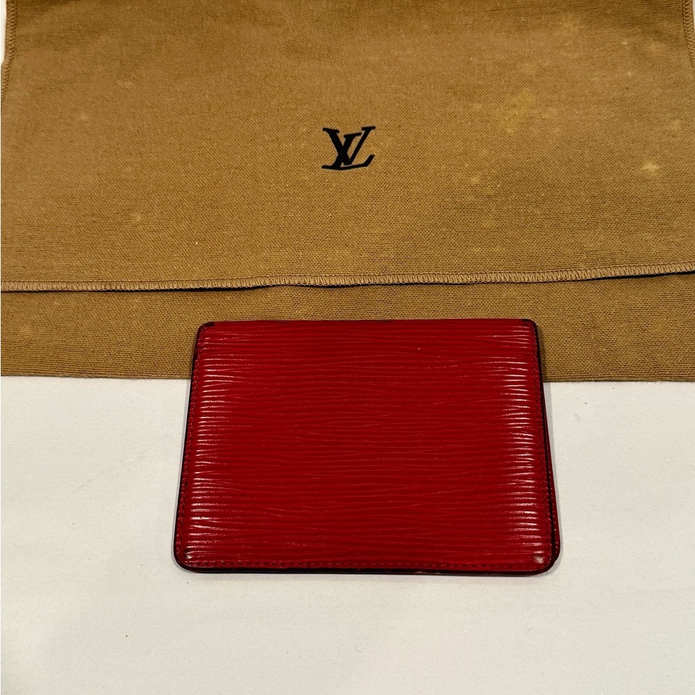 Authentic Louis Vuitton Red Epi Card Holder With Louis Vuitton Branded Dust Bag